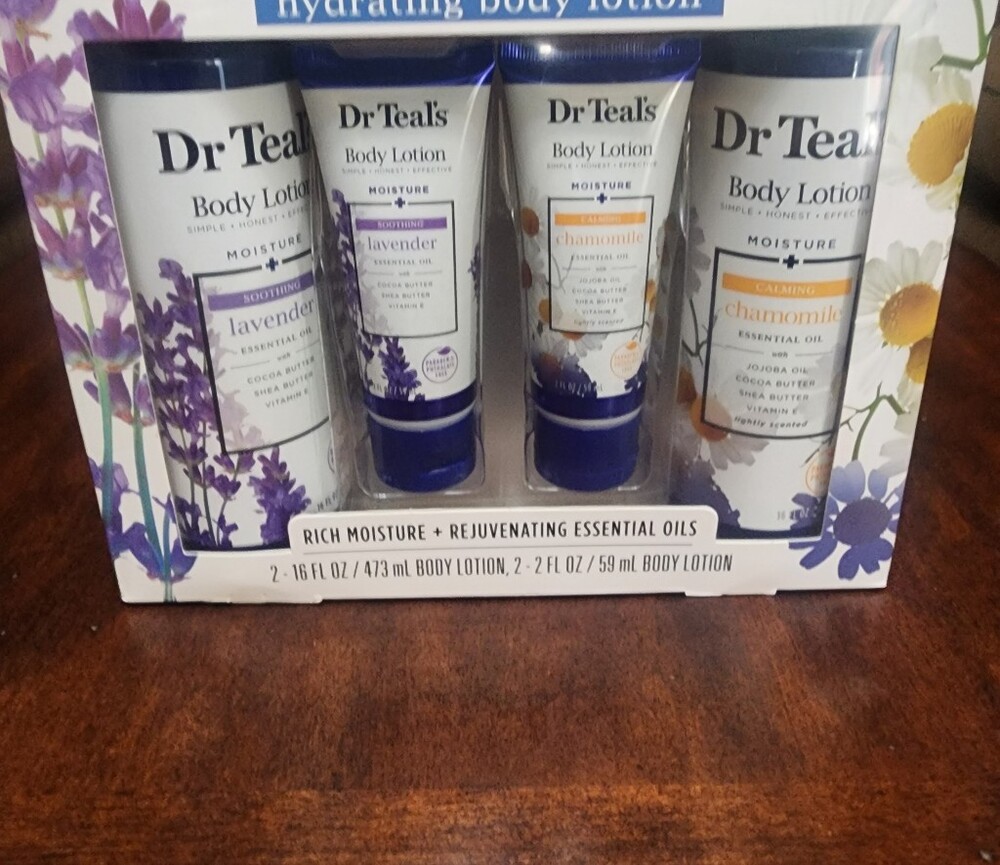 New!! DR. TEAL's Lavender & Chamomile Body Lotion Set – Hydrating White & Purple